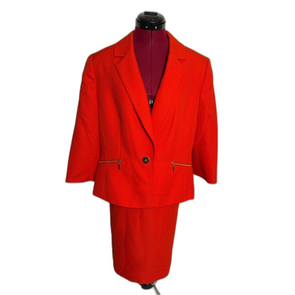 NWT Albert Nipon Skirt Suit Woman Size 16 Tiger Lily 2-Piece Set Blazer & Skirt